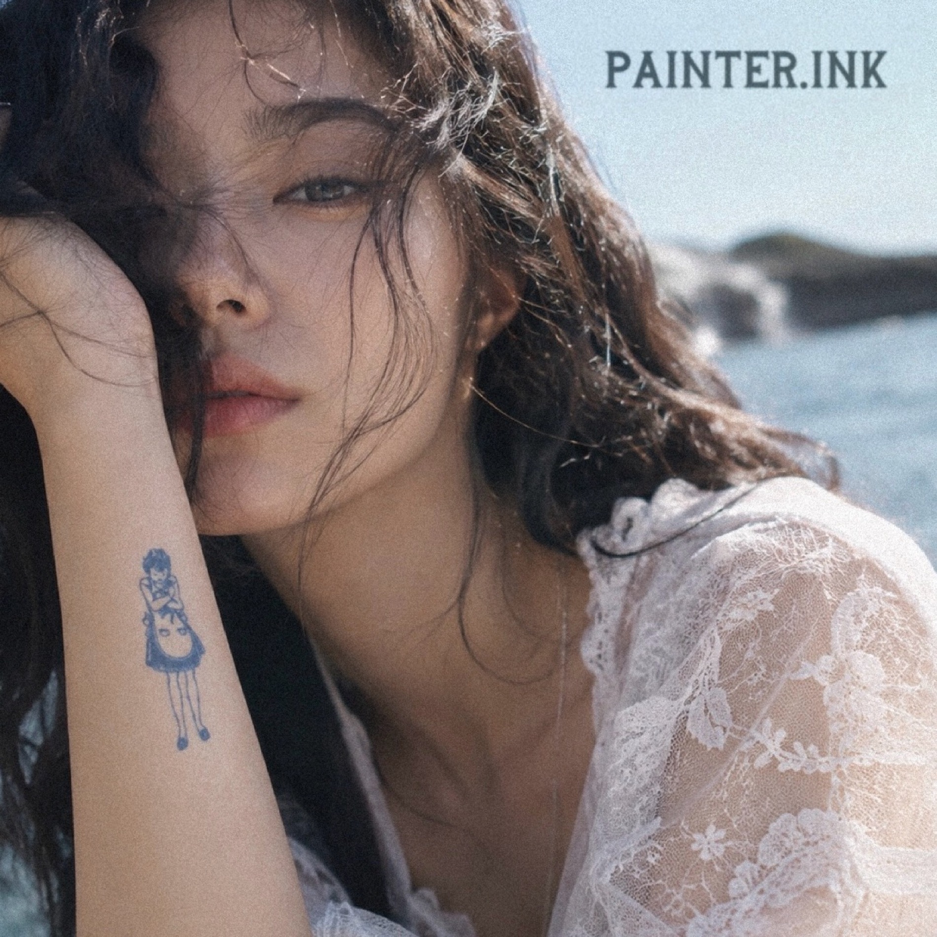 Girl Hugging a Cat temporary tattoo on skin
