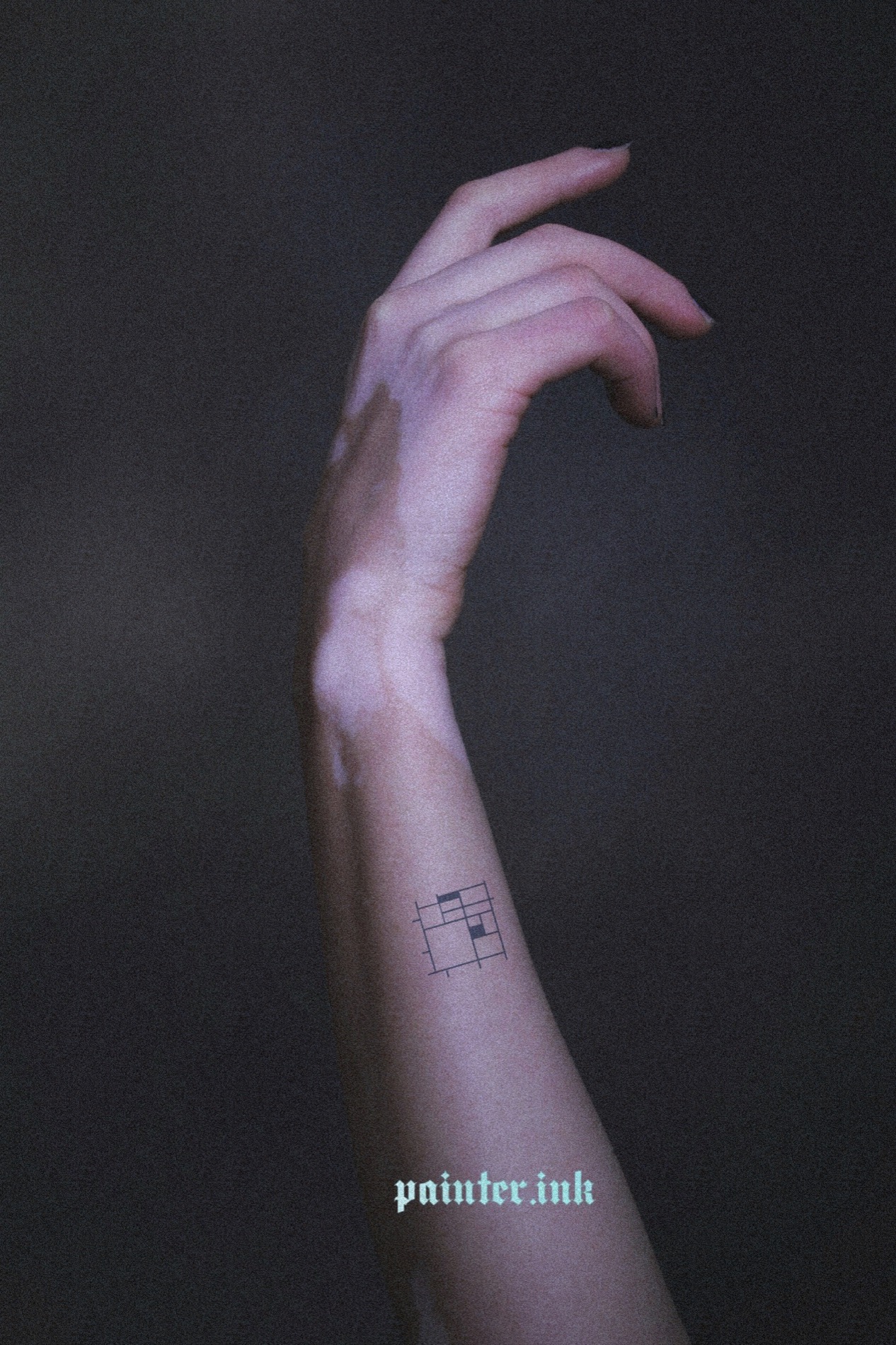 Composition with Red, Yellow, Blue, and Black temporary tattoo on skin